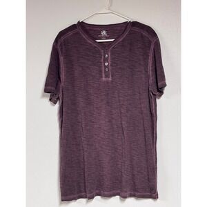 Rock & Republic Mens Purple Slub Knit Short Sleeve Henley Shirt Lg Plum Heather